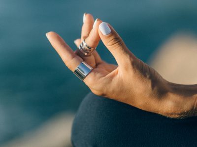 Close up shot of a person meditating